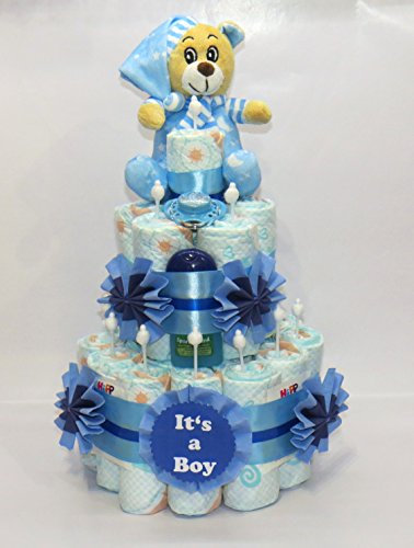 Windeltorte It's a Boy mit Bär blau | Windelgeschenk Junge