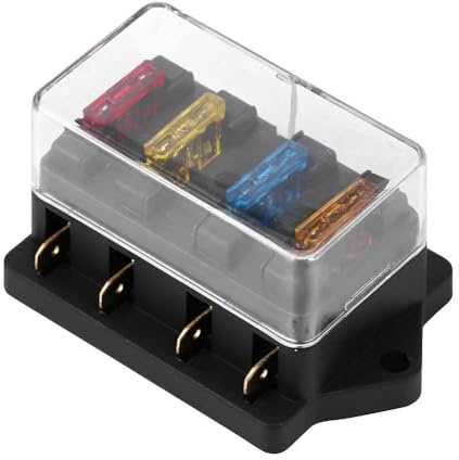 Sicherungsblock, Sicherungskastenhalter für Flachsicherungskasten, 4-Wege-Schaltkreis, 12-24 V, mit Sicherung 5 A + 10 A + 15 A + 20 A