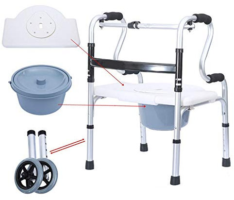 Bseack Rollator Walker Leichte Folding Walker mit Potty und Badewannenbrett Aluminium Laufgestell for Senioren Höhenverstellbar Standard-Wanderer for Reisen Rehabilitation (Color : with a Wheel)