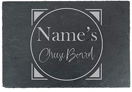 Personalised Engraved Rectangular Slate Cheeseboard with Name's Cheeseboard with Circle Design, Personalise with Any Name, Perfect for Any Cheese Lover for Any Occasion