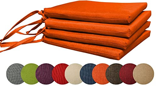 chilly pilley Gartenkissen Stuhlkissen Set Gartenstühle Stuhlauflage Sitzkissen Sitzpolster Auflage Gartensitzkissen Garten Kissen (Set: 4 Kissen, Orange)