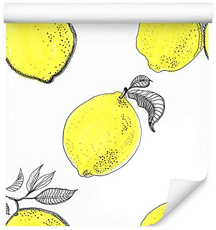 Muralo Tapete 10m Rolle Vlies Tapete Obst Zitronen Blätter Saftig Frisch Exotisch Vliestapete 1000 x 53cm Wand Tapete Wohnzimmer Schlafzimmer Moderne Wanddeko Wand Dekoration