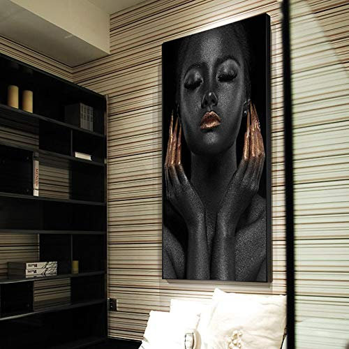 dsdsgog Afrikanisches Schwarzgold Frau Gemälde Sexy Mädchen Porträt Leinwand Poster Print Skandinavische Wandkunst Bild Schlafzimmer Dekor 70x100cm Rahmenlos