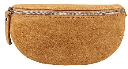 Made in Italy OBC Damen Leder Tasche Gürteltasche Crossbody Hüfttasche Bauchtasche Hüfttasche Umhängetasche Cross-Over Bodybag Schultertasche Handytasche Geldtasche (Cognac (Wildleder))