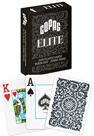 Copag Elite 100% Plastic Playing Cards, Poker Size (Standard) Jumbo Index Single Deck (Black)