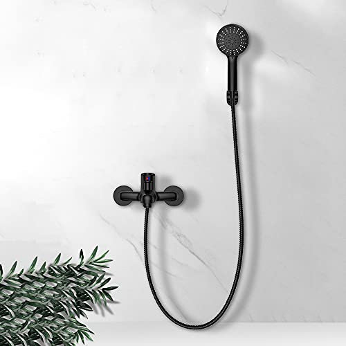 ALYHYB Modernes schwarzes Badezimmer Einhebel-Bad-Dusche-Mischbatterie, 5-Spray Handbrause, mit Vollkupfer-Hahn, Duschschlauch und Wandhalterung, leicht zu reinigen