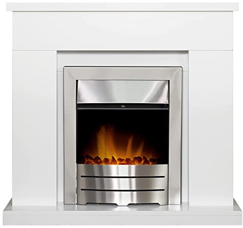 Adam Lomond Fireplace in Pure White with Colorado Electric Fire in Brushed Steel, 39 Inch