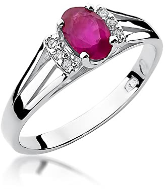 MARKO Weißgold Goldring mit Topas 0.50Ct und mit Diamanten 0.05Ct | Ring aus 14k 585 | Verlobungsring | Ring für Damen (Rubin, 46 (14.5))