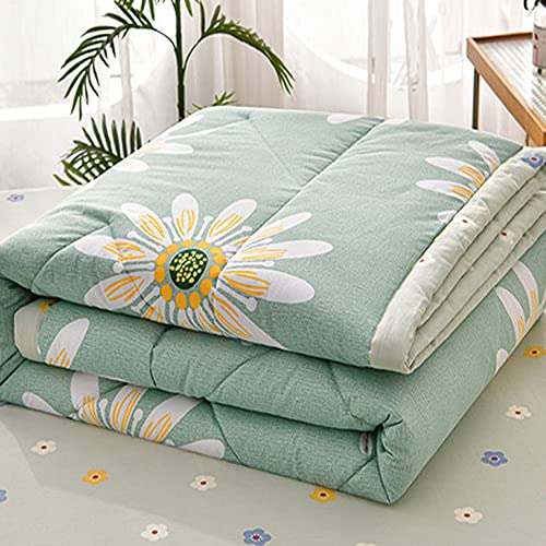 Chickwin Quilted Bedspread for Single Size, 150x200cm Green Daisy Floral Printed Pattern Bedding Coverlets Lightweight Summer Bed Throws Comforter Soft Luxury Sofa Blanket for All Season