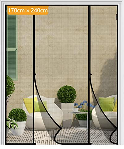 Yotache Fliegengitter Tür Magnet 170x240cm Fliegengitter Doppeltür Ohne Bohren, Insektenschutz für Schiebetür Balkontür, Reißfest, Fokussierte Magnete für Schnelleren Verschluss, Schwarz