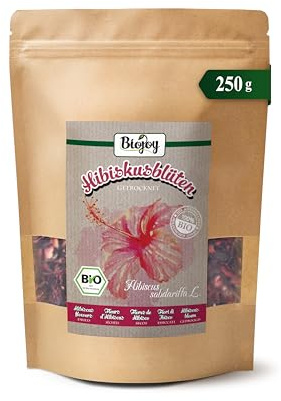 Biojoy Fleurs d'Hibiscus séchées BIO (250 g), idéale pour Infusion, sans additifs (Hibiscus sabdariffa L.)