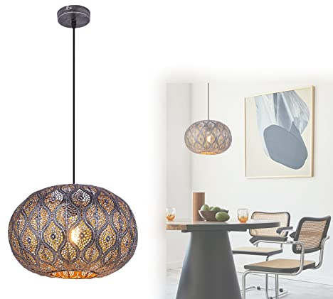 bmf-versand - Lámpara colgante de salón LED oriental, color negro – colgante de mesa de comedor de metal calado – colgante de cocina – 30 cm vintage