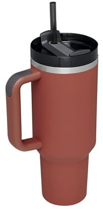 Soview Thermobecher mit Strohhalm Isolierbecher aus Edelstahl 40oz 1180ml Kaffeebecher to go mit Griff und Deckel Autobecher Reisebecher Trinkbecher Für Kalte Heiße Getränke (Rot)