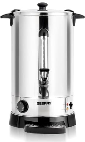 Geepas Electric Catering Urn, 1650W Instant Hot Water Boiler Dispenser - Tea Urn Kettle Home Brewing Commercial or Office Use with Keep Warm- Easy Pour Tap, 20 Litre, Stainless Steel (Renewed)