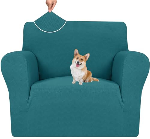 YSTELLAA Sofa Überzug 1 Sitzer, Stretch Sesselschoner, Sofaschoner rutschfest Mit Armlehne, Universal Sofabezug, Dicke Sofabezug Für Hunde Katzen Und Haustiere, Waschbare Sofa Cover, Dunkelgrün