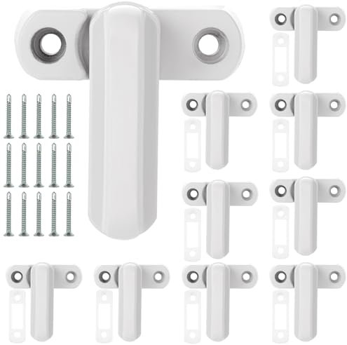 AKOLAFE 10 unidades de cierres para ventanas, protección antirrobo, color blanco, con tornillos, aleación de aluminio, protección antirrobo, para PVC, puertas, ventanas, casa