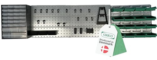 Raaco Start Set 1, Mur d'Outils avec Panneau Perforé + Porte-Outils + Boîtes de Rangement Visserie + Casiers à Tiroirs pour Système d'Organisation d'Atelier, 186,6 x 44 cm, Stable & de Haute Qualité