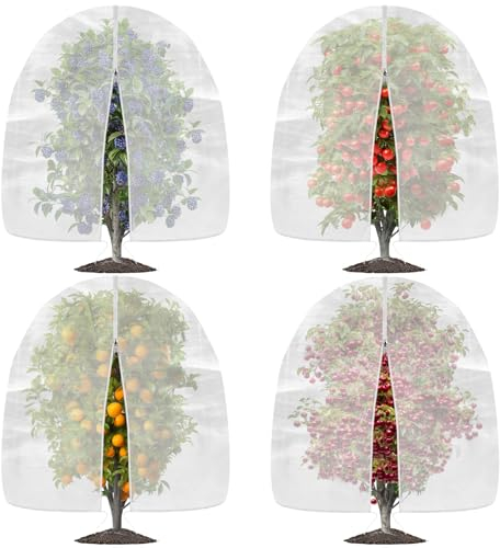 4 Pack Bird Netting for Garden Protection with Zipper & Drawstring, 2.3FT x 3.4FT Reusable Mosquito Net Plant Netting Cover for Fruit Tree Blueberry Bush Shrubs Vegetables Tomato