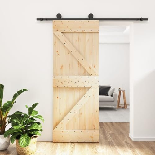Festnight Schiebetür Komplettset mit Tür Schiebetürbeschlag Innen Schiebetürsystem Holz mit Beschlag Innentür Holztür Holzschiebetür Zimmertüren Scheunentür Schiebetüren Beschlagset 85x210 cm