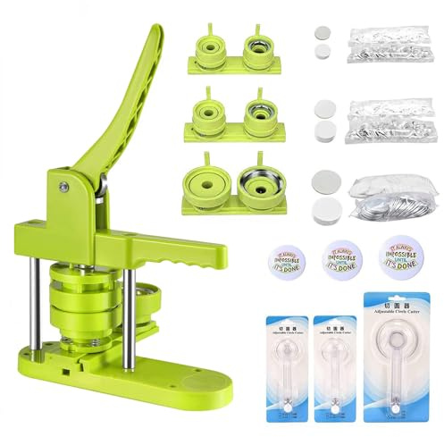 LetCart 25/32/58mm Buttonmaschine Knopfmachermaschine, 3 in 1 Button Badge Press Maschine Mehrere Größen, inkl. 300 Zubehör & Kreisschneider, Kinder DIY Gift Pin Maker (Grün)