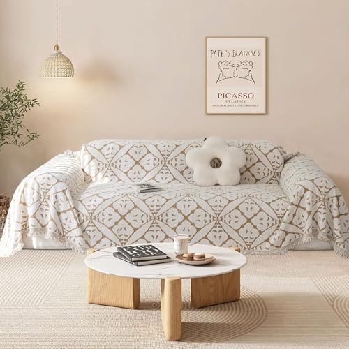 SHANNA Sofa Überwurfdecke 1/2/3/4 Sitzer, Chenille AB Seiten Ganzjährig Nutzbar Sofabezug L Form U Ecksofa Große Sofa Überzug, Vielseitige Sofaüberwurf Couch Überzug Sofa Cover Futonbezug mit Quaste