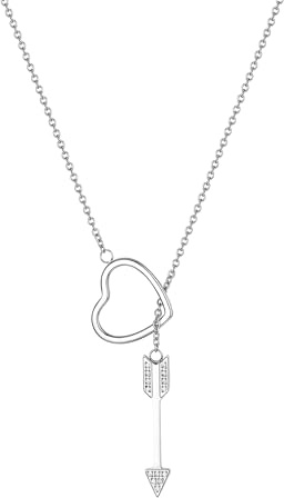 JewelryWe Hjärta pil halsband dam: Rostfritt stål unik kedja med amors-pil genom hjärta hänge justerbar kärlek choker-halsband för kvinnor flickor silver, Rostfritt stål