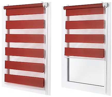 Doppelrollo ohne Bohren – Sichtschutz und Sonnenschutz, Klemmfix – Rot, 65 cm breit (Stoffbreite) x 120 cm hoch (Fensterhöhe) – Duo Rollo für Fenster/Tür, lichtdurchlässig/verdunkelnd
