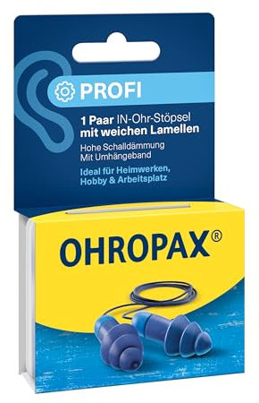 OHROPAX Profi Ohrstöpsel – Gehörschutz mit soften Lamellen – Schalldämmwert SNR 29 dB – Schutz vor Lärm bei kurzen Lärmeinwirkungen wie Heimwerken, Hobby und am Arbeitsplatz – 1 Paar mit Umhängeband