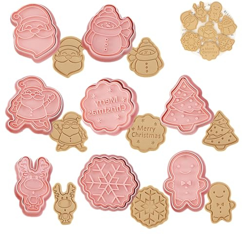 Honicemar 8 Pcs Christmas Cartoon Cookie Cutters Biscuit Cutters for Baking 3D Cookie Cutters Shapes for Kids Children Christmas Cartoon Mould for DIY Chocolate Cookie Fondant Pastry Cake Decoration