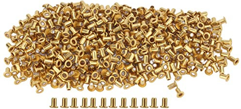 ANKROYU 500PCS Leather Rivets, Metal Tubular Rivets, Rivets Snap Button Fastener, Hollow Rivets, Round Flat Rivets, Brass Rivets for Clothing Bag Accessories (1.5x3x2.5mm)
