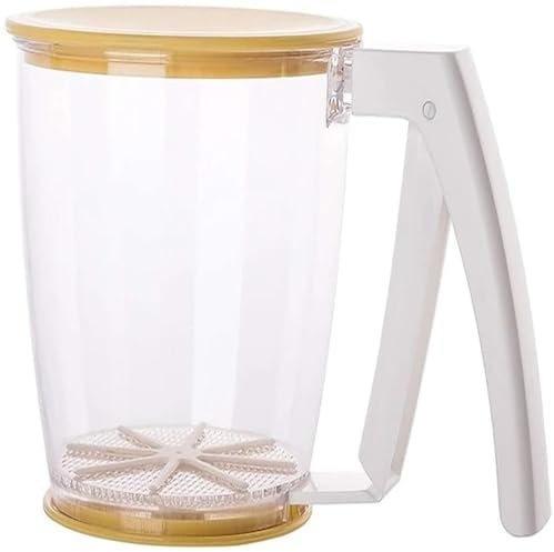 Flour Sifter Handle Plastic Press Cup Shape Flour Sifter Strainer Sieve Filter with Lid Kitchen Tool Hand-Pressed Separation Flour Sieve Tool