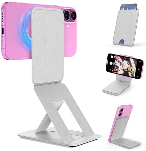 LDSXAY Phone Tripod Wallet for MagSafe, Adjustable Magnetic Phone Stand | Magnetic Wallet Compatible with iPhone 17/16/15/14/13/12 Series, Invisible Selfie Stick Tripod, Travel Essential, Grey