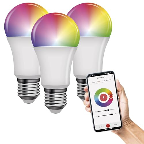 EMOS GoSmart - Smart Home RGB LED-Lampe A60 mit App, 3 Stück - E27 - dimmbar, mehrfarbig & Weißtöne - 806lm - sparsam, 9W (statt 60W Glühbirne) - 20 000 Stunden - WiFi - Google Home & Alexa