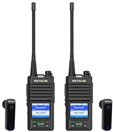 Retevis RB658 Walkie Talkie, Funkgerät mit LCD-Bildschirm, App Steuerung, 1800 mAh, mit kabellosem Ohrhörer, für Flotten, Fahrzeugfahren (2 Stück, Schwarz)