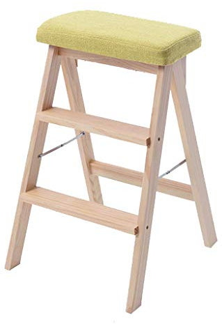 Escabeau pliable en bois avec coussinet lavable antidérapant 3 marches Capacité de 150 kg Multifonctionnel Double usage pour la maison, la cuisine, la salle de bain Escabeau pliable antidérapant
