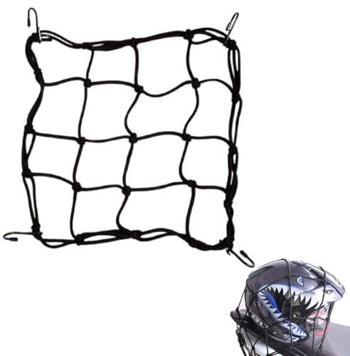 Rete Per Cani Auto, Rete auto per cani, accessori moto, Pacchi Rete Casco per Bici 25 x 25cm, per Moto Auto Portapacchi Coprire Appendere Casco Bagagliai con 6 Ganci, Nero