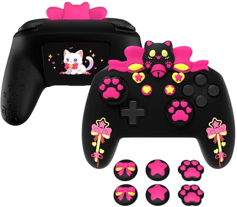 PlayVital Silikonhülle für Nintendo Switch Pro Controller, rutschfest Case | Kawaii Schutzhülle, Case, Skin Zubehör, mit Joystick-Kappen und Aufkleber, Sweetheart Kitty, Schwarz