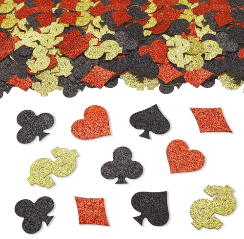 ParPix 100 Stück Groß Casino Poker Konfetti 4cm, Glitter Las Vegas Deko Confetti, Casino Party Streudeko,Casinos Thema Party Konfetti,Pokertischplatte Bar Dekoration Confetti,Las Vegas Party Streudeko