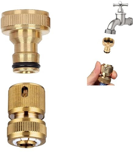 Conector de manguera de latón para jardín, rosca fácil de conectar adaptador de grifo, conexión rápida de 1/2 pulgadas, accesorios de manguera de jardín, kit de conectores de manguera de grifo de 3/4