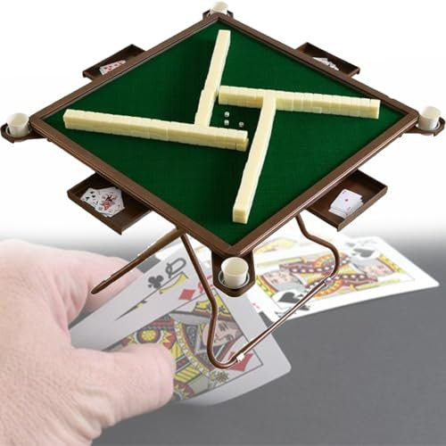 Faltbarer Spieltisch für 4 Spieler, mit grünem Filz und Getränkehaltern, tragbar für Mahjong, Dominosteine, Poker und Brettspiele