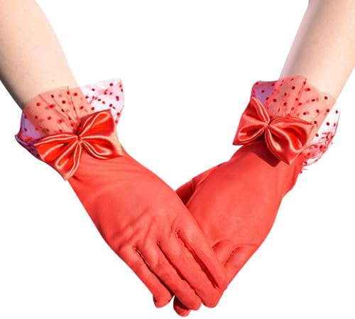 YKAFADE Spitzenhandschuhe Damen Elegante Fishnet Netzhandschuhe mit Schleife Spitzen Handschuhe Brauthandschuhe für Hochzeit, Party, Teeparty, Abschlussball und Abend - Zubehör für Frauen