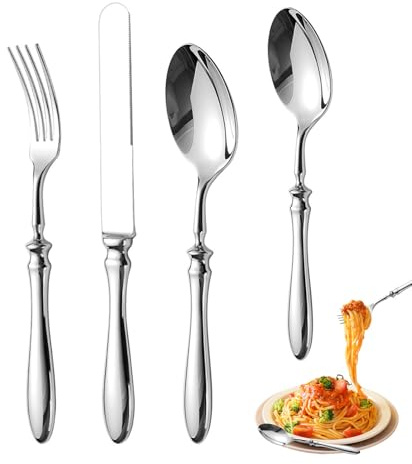 Lot de 4 couverts - Accessoires de couverts modernes en acier inoxydable - Avec couteau à steak, fourchette et cuillère - Pour la maison, l'appartement et le dortoir d'étudiant