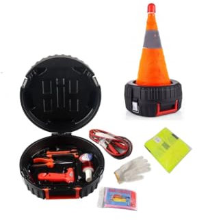 Trousse d'Urgence Routière Cône Réfléchissant de Signalisation Pliable + Balise Marteau de Secours Câbles de Démarrage Outils Gants Gilet Réfléchissant Imperméable Kit Sécurité Réparation Routière