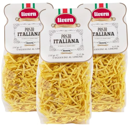 LIVERA- Tagliolini al limone, pasta di semola di grano duro, aromatizzata, italiana, lavorazione artigianale, pack 3 x 250g