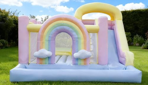 Colorful Castle Wedding Bounce House for Adults Kids, PVC Commercial Bouncy House with 950W Blower, Large Inflatable Jumper Bouncy Castle for Birthday Parties Decorations