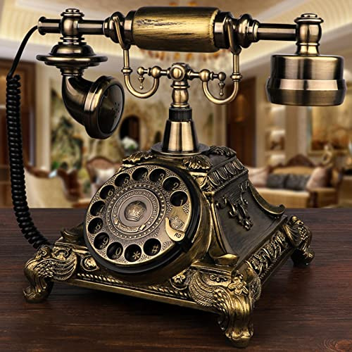 WDWDW Teléfono Retro clásico, teléfono con Cable de Estilo Vintage, teléfono Fijo para Oficina en casa, teléfono de Escritorio con dial Giratorio Antiguo y función de remarcación, latón.