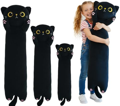 Kekeso Langer Schwarzer Katzen Kuschelkissen, 60cm Weiches Stofftier Körperkissen, Große Katzen Plüschkissen Plüschtier, Geburtstagsgeschenk für Jungen und Mädchen