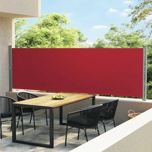 Tendalino Laterale Estensibile, Tenda a Rullo per Esterno con Rivestimento PU, Frangivista Balcone e Separe da Giardino, Rosso e Grigio, 140 x 600 cm