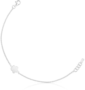 TOUS Pulsera Cadena para Mujer de Plata de Primera Ley y Motivo Flor, 17.5cm de Largo, Colección Motivos