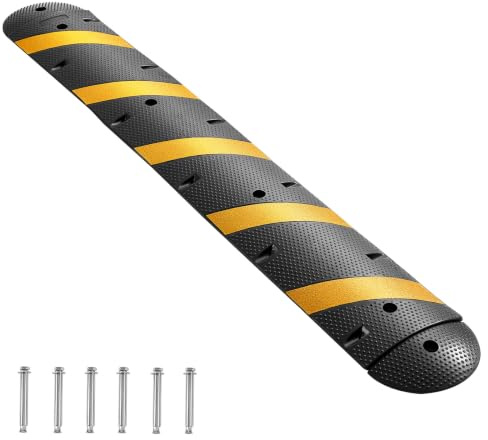 VEVOR Ralentisseur Caoutchouc, 183 cm, Rampe de Protection Câble 2 Canaux, Capacité de Charge 9979 kg, Rampe Passe Câble Sol, avec Vis d'Expansion, pour Allées et Routes en Asphalte, Béton, Gravier